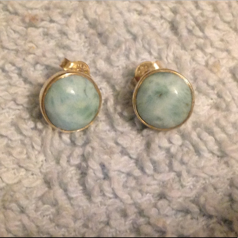 Genuine Larimar Sterling Stud Earrings